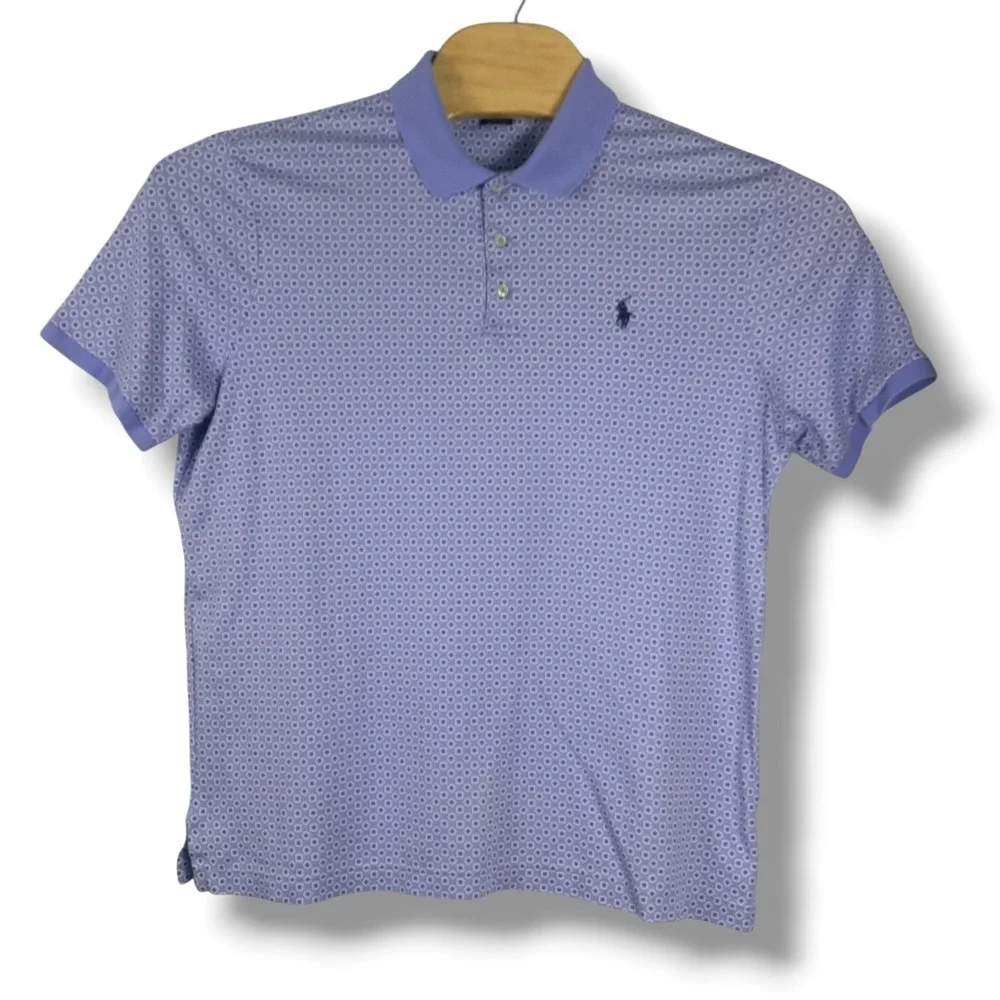 Polo Ralph Lauren Polo Shirt Men Large Blue Geometric Classic Fit Golf Polo Prep